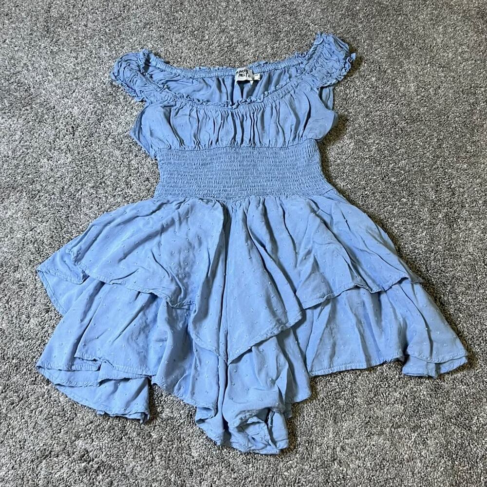 Princess Polly Light Blue Smocked Ruffle Mini Romper Dress size 4